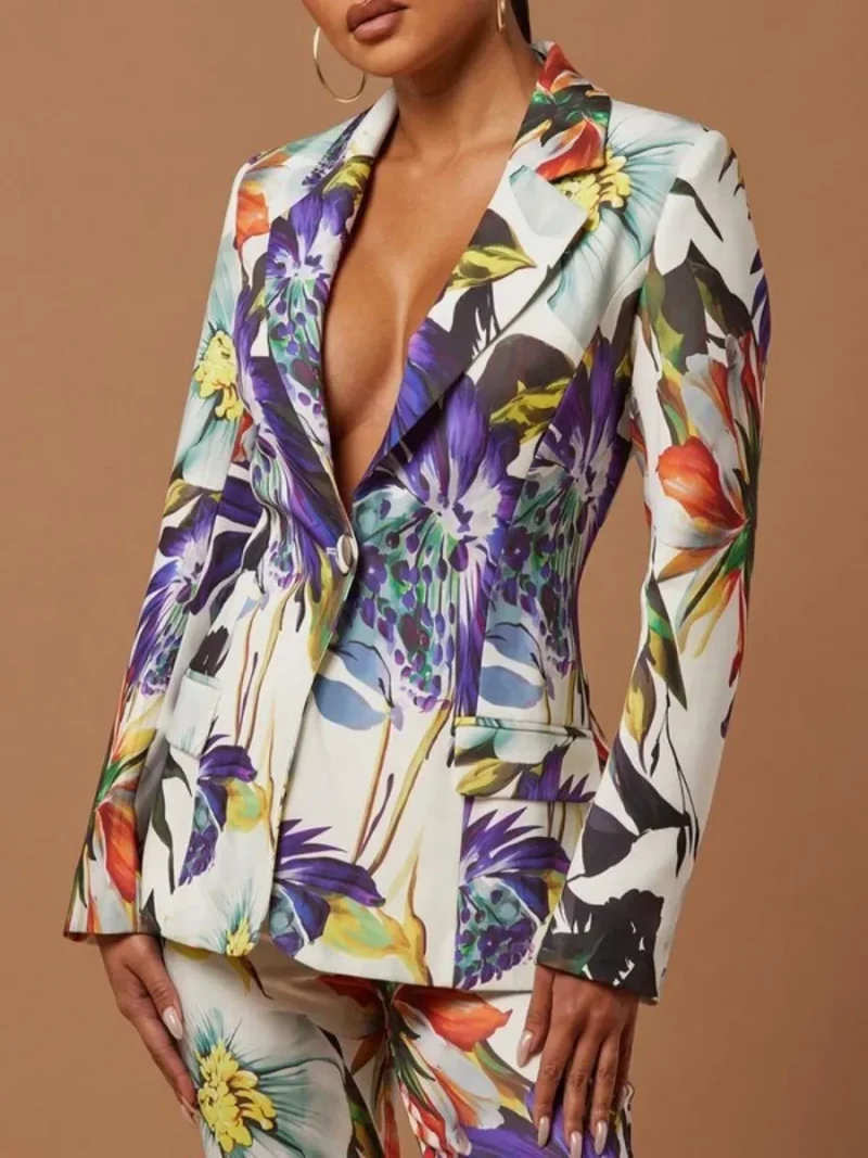 Floral Printed Lapel Blazer