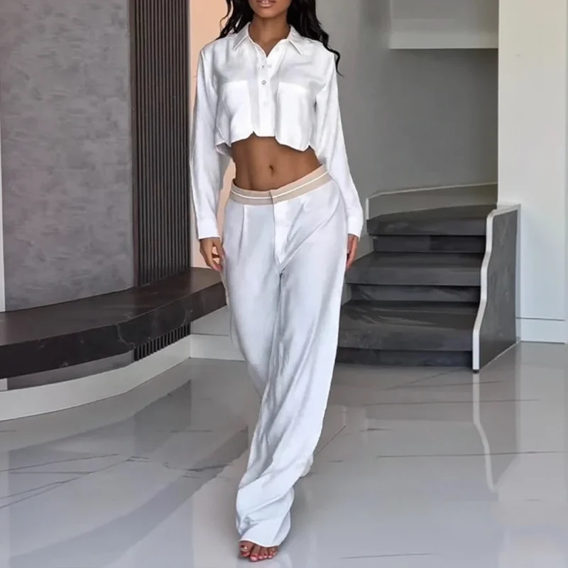 Women’s Crop Top & Straight Pants Set - Image 2