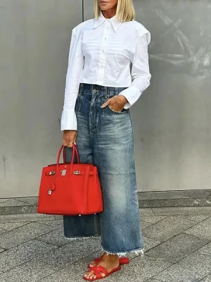 High Waist Distressed Wide Leg Jeans