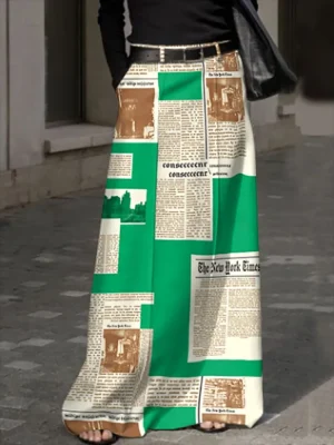 Newspaper Print High Waist Skirt