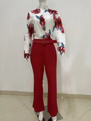 Printed Shirt & High Waist Pants Set