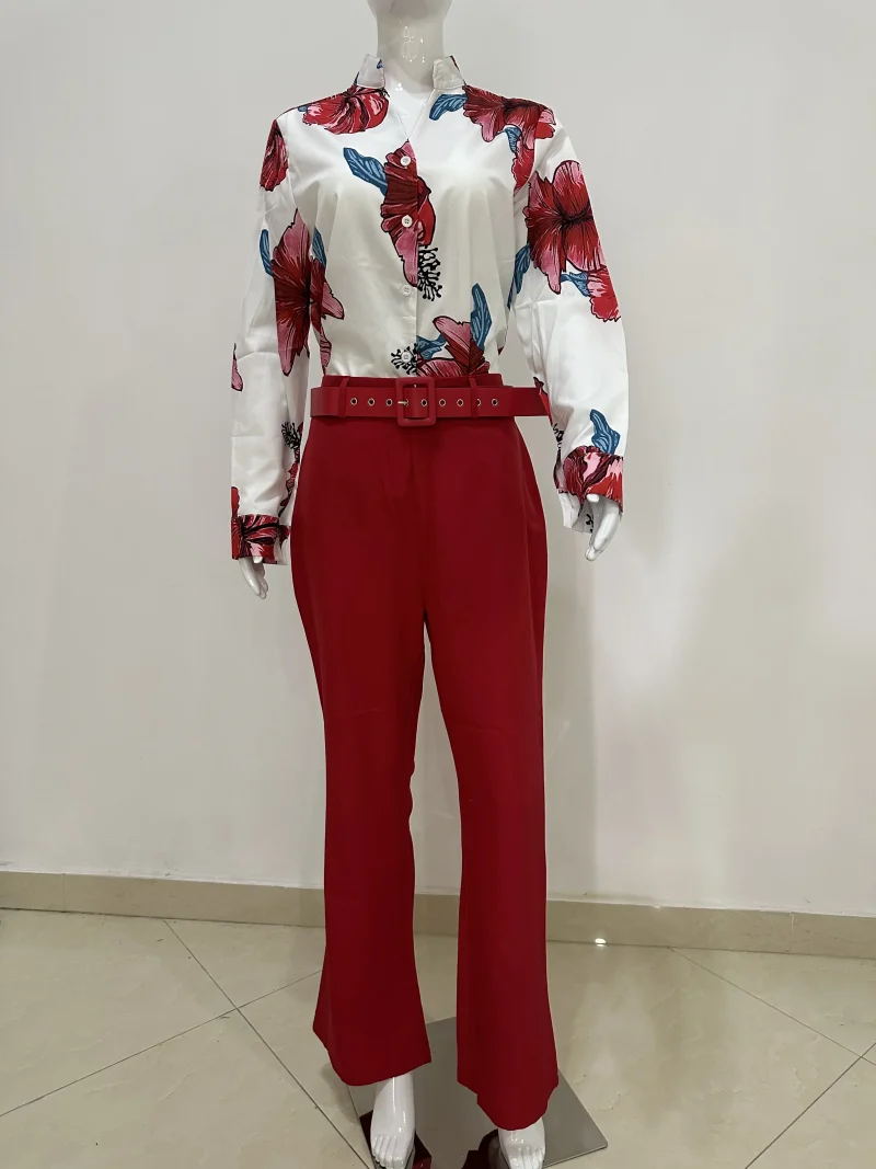 Printed Shirt & High Waist Pants Set