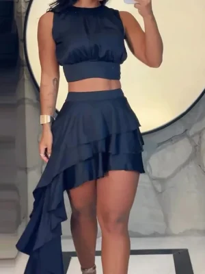 Sexy Tiered Tank Top & Skirt Shorts Set
