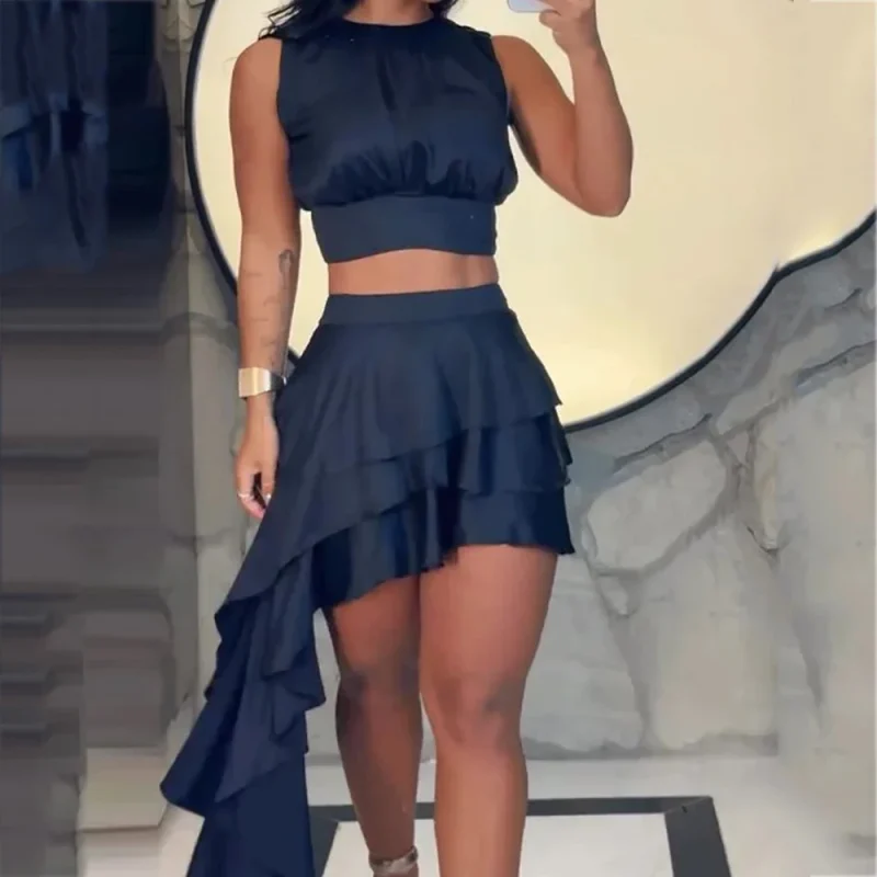 Sexy Tiered Tank Top & Skirt Shorts Set