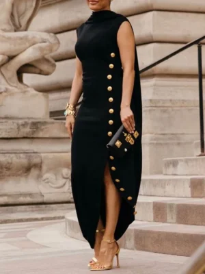 Sleeveless Split-Side Vintage Dress