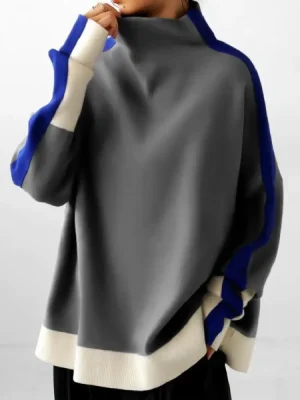 Contrast High Neck Sweatshirt for Women