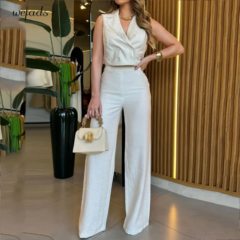 Women’s V-Neck Sleeveless Top & Trousers Set