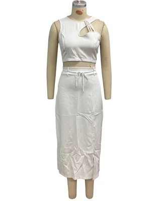 2-Piece Irregular Top & Midi Skirt