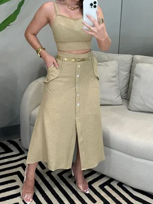 Sexy Sleeveless Belted Set