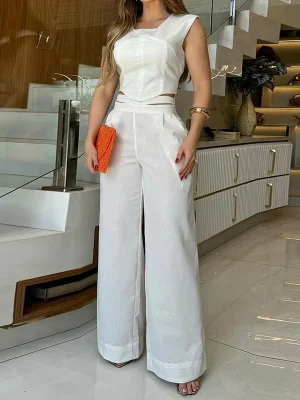 Square Neck Top & Hollow Pants Set