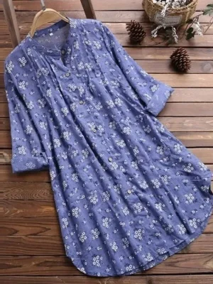 Floral V-Neck Pleated Blouse Women’s Autumn Top