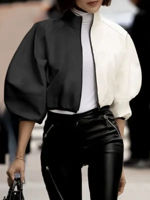 Loose Fit Patchwork Stand Collar Jacket