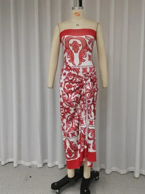 Casual Print Jumpsuit & Skirt Set