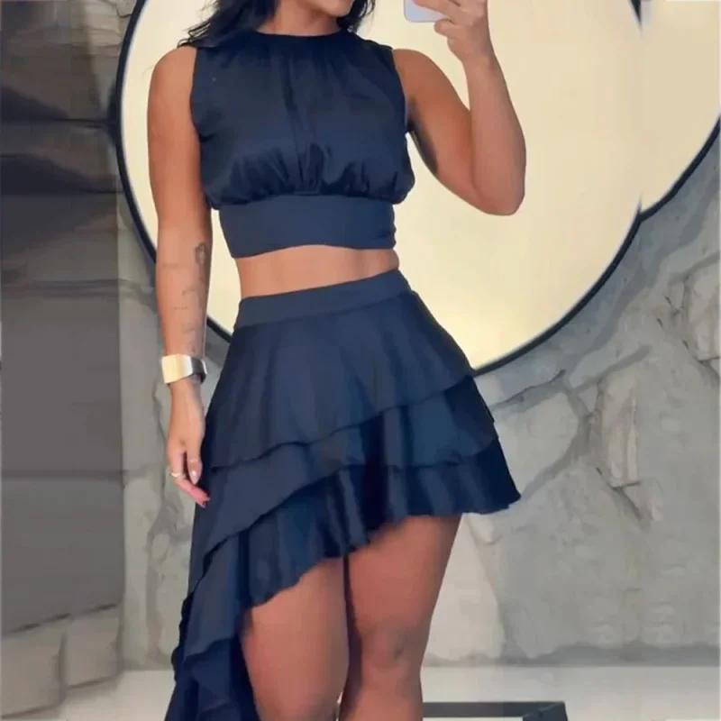 Sexy Tiered Tank Top & Skirt Shorts Set - Image 4
