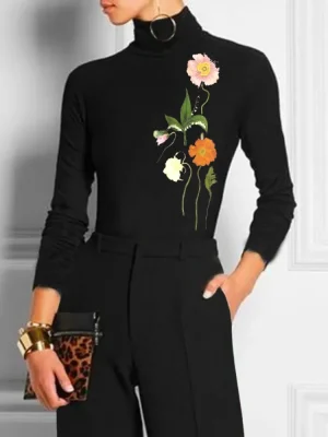 Colorful Floral High Neck T-Shirt