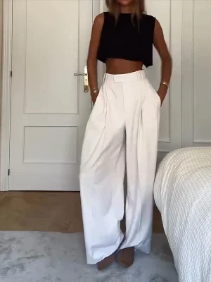 Sleeveless Tank Top & Wide Leg Pants Set