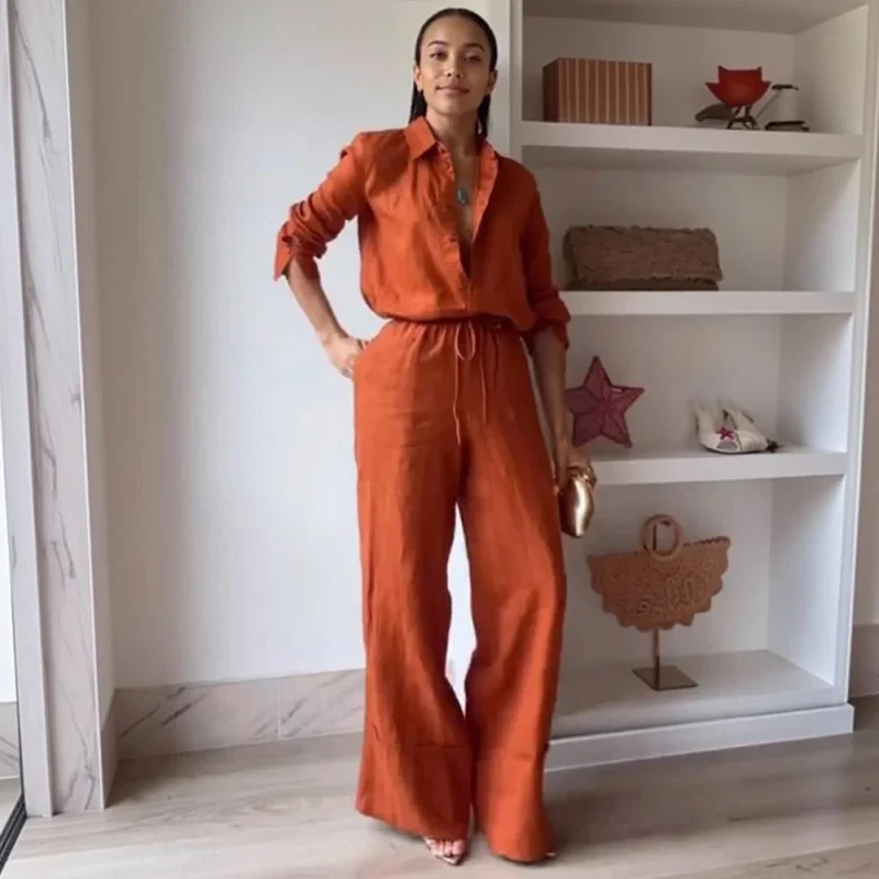 Button Shirt & Wide Leg Pants Set - Image 2