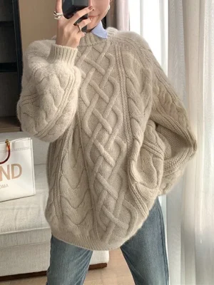 Thick Twist Knit Oversized Sweater Korean Style