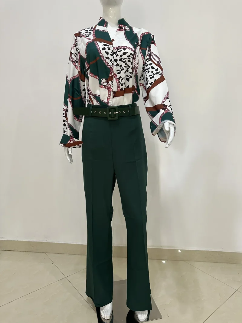 Printed Shirt & High Waist Pants Set - Image 4
