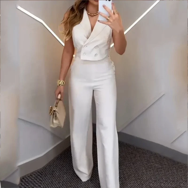 Women’s V-Neck Sleeveless Top & Trousers Set - Image 3