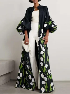 Elegant Floral Print Shirt Dress