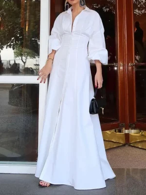 White Puff Sleeve Maxi Dress