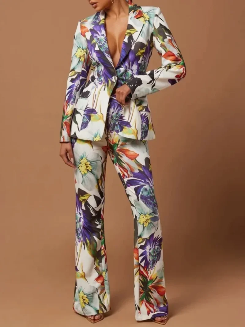 Floral Printed Lapel Blazer - Image 3
