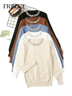 Korean Autumn Winter Beaded Knit Sweater