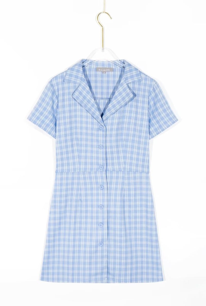 Spring Retro Plaid Dress with Corset Back