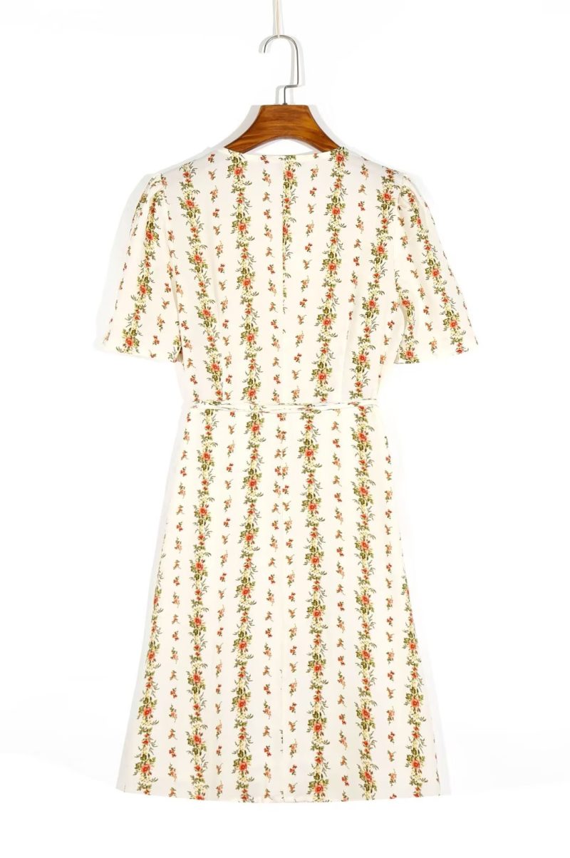 Positioned Floral Print Lace-Up Summer Dress - Image 4