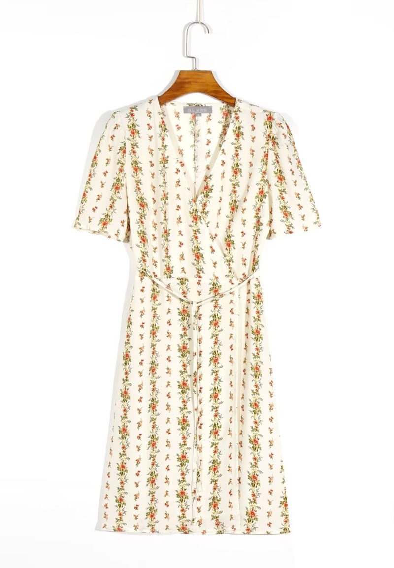 Positioned Floral Print Lace-Up Summer Dress - Image 3