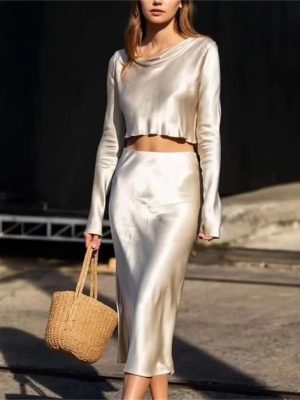 Summer Satin Shirt and Waist Dress Set