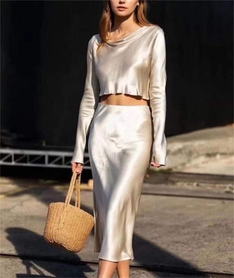 Summer Satin Shirt and Waist Dress Set