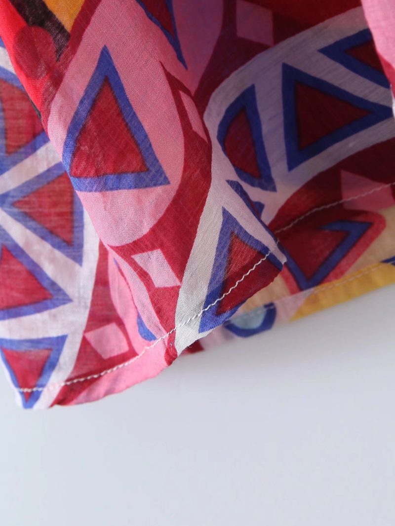 Summer Lapel Waist Tie Vintage Print Dress - Image 4