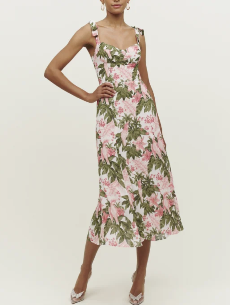Slim Fit Printed Lace-Up Bow Strap Dress
