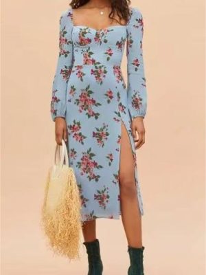 Vintage Heart Collar High Waist Midi Dress