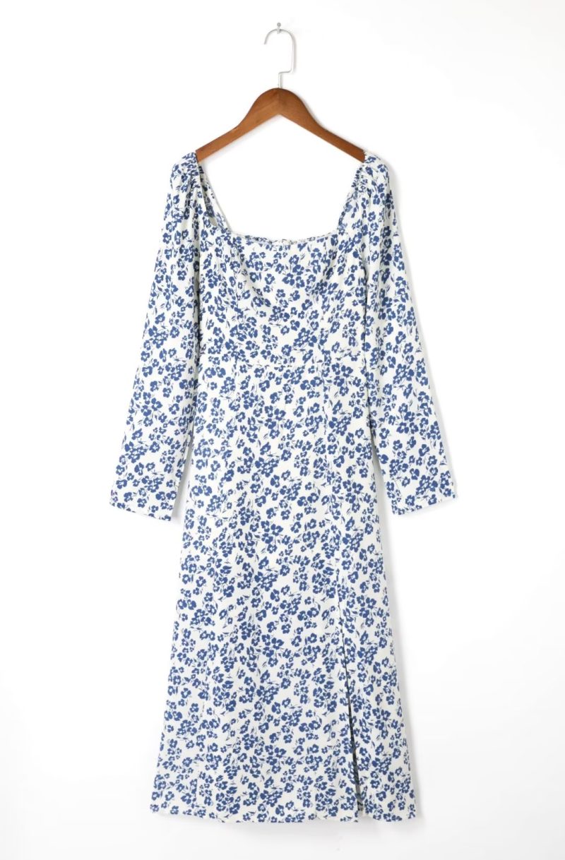 French Vacation Blue Print Slit Dress - Image 2