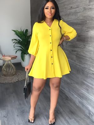 Casual Mid-Length Solid Shirt Dress Women