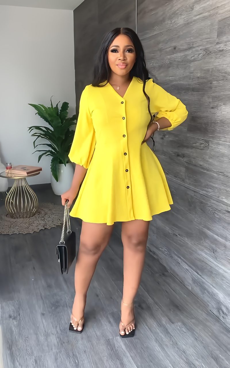 Casual Mid-Length Solid Shirt Dress Women