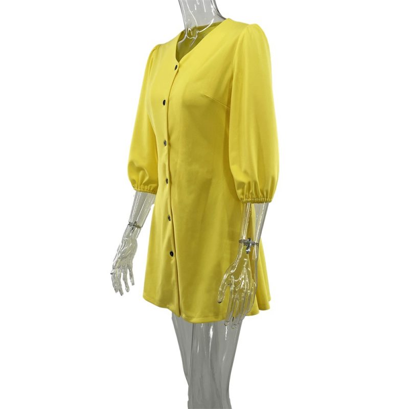 Casual Mid-Length Solid Shirt Dress Women - Image 3