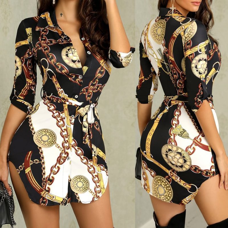 Autumn Winter Butterfly Print Necklace Dress - Image 4