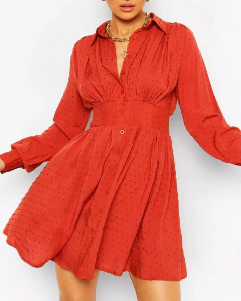 Women’s Long Sleeve Slimming Summer Shirt Dress