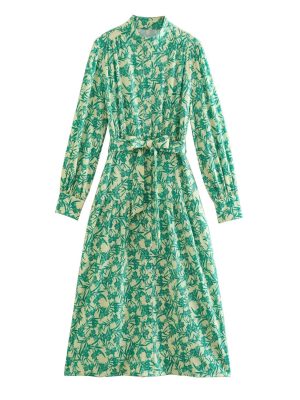 Autumn Versatile Printed Long Sleeve Shirt Dress