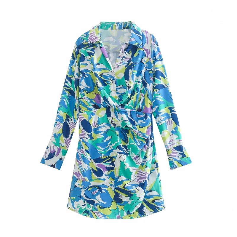Stomach Cover Printed Long Sleeve Dress Women - Image 3