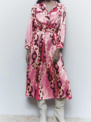 Comfortable Loose Chain Print Shirt Dress Women