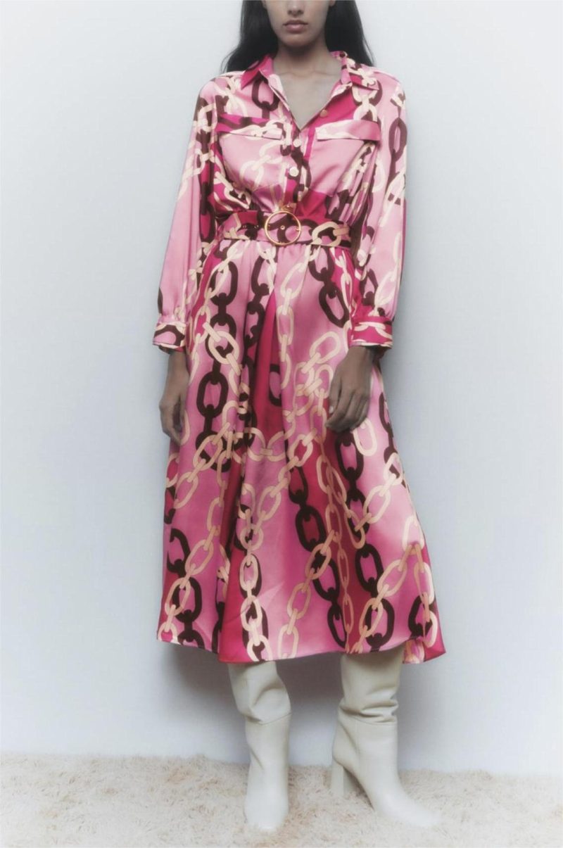 Comfortable Loose Chain Print Shirt Dress Women