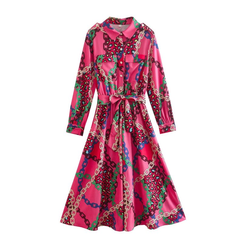 Comfortable Loose Chain Print Shirt Dress Women - Image 3