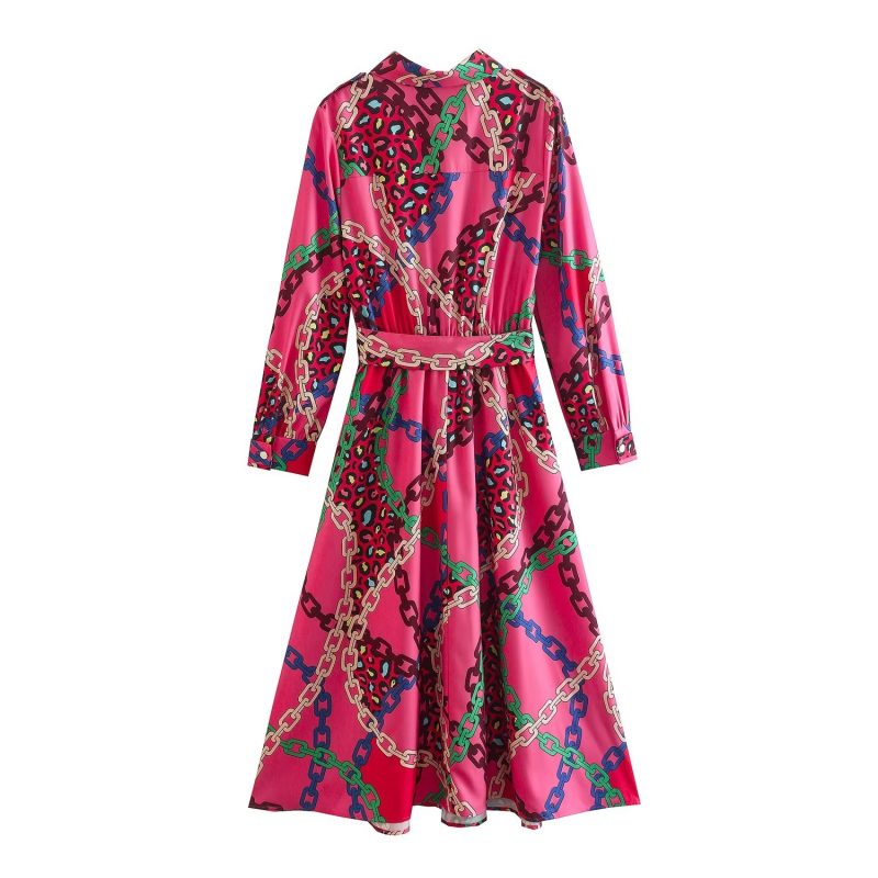 Comfortable Loose Chain Print Shirt Dress Women - Image 4