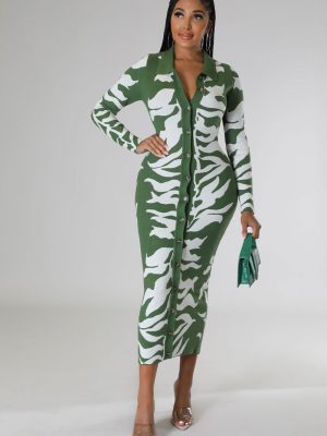 Elegant Autumn Printed Long Sleeve Dress