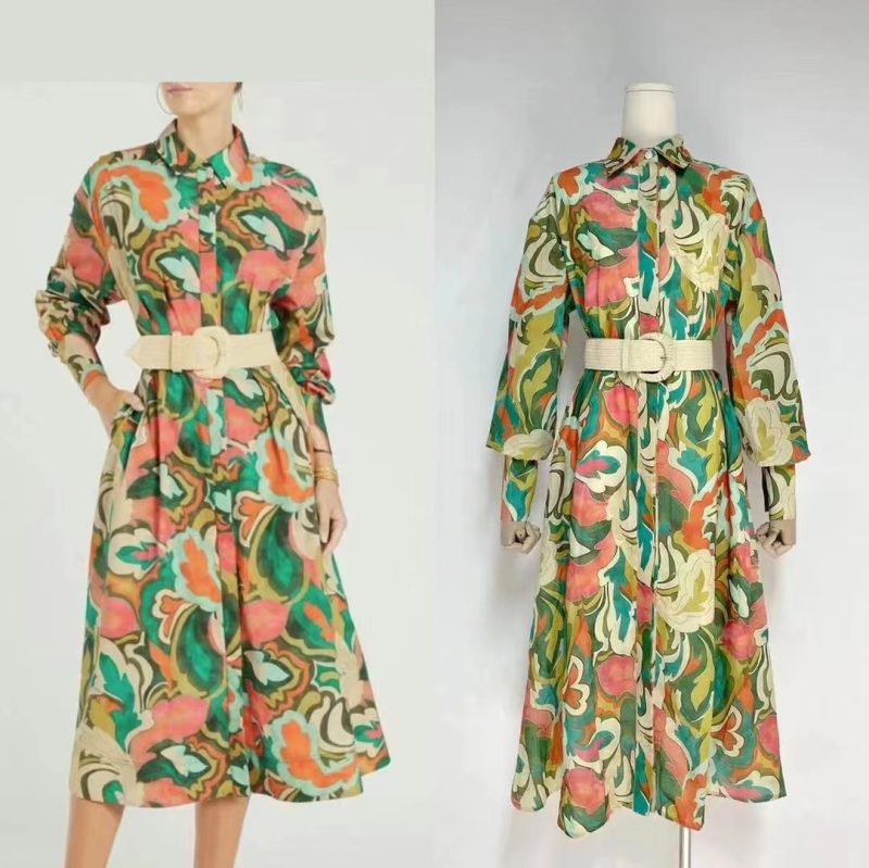 Elegant Printed Collared A-Line Midi Dress - Image 2